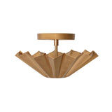 Front view of the Aurora Fluted Petal flush mount ceiling light featuring a handcrafted fluted brass shade with a low-profile modern design.