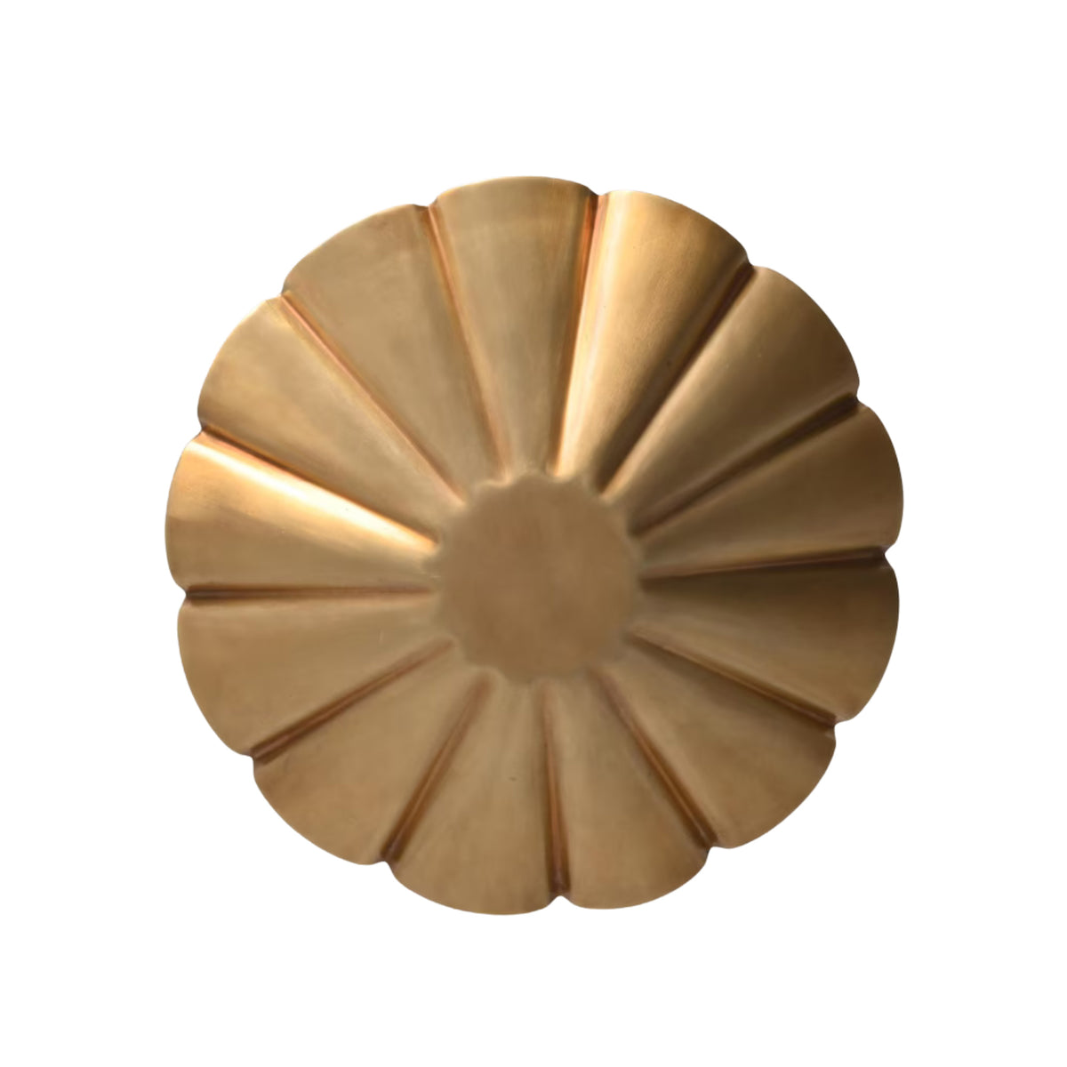 Top view of the Aurora fluted scallop flush mount ceiling light displaying the sculptural handcrafted brass fluted shade from above.