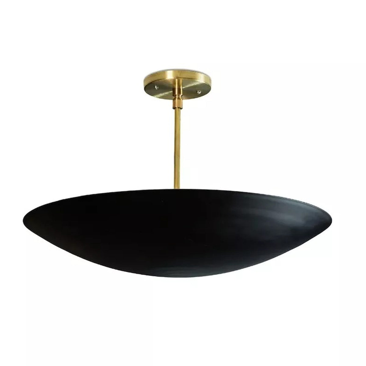 Front view of the Aurora Layered Bowl Pendant Chandelier featuring a handcrafted matte black bowl shade, solid brass suspension, and minimalist modern design.