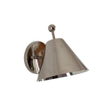 Angled view of the Aurora modern polished chrome tapered wall sconce featuring a minimalist cone shade and round wall mount.