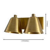 Dimension diagram of the Aurora satin brass double wall sconce showing a 12.5-inch width and 7-inch height.