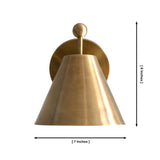 Dimension diagram of the Aurora satin brass tapered wall sconce showing 7-inch width and 8-inch height.