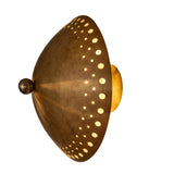 Aurora perforated brass bowl wall sconce showing curved profile and decorative cutouts