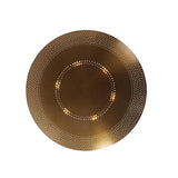 Top view of Aurora satin brass perforated disc flush mount ceiling light showcasing the handcrafted circular perforated design.
