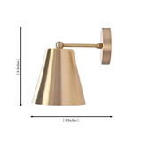 Dimension view of the Aurora satin brass tapered wall sconce showing an 8-inch width and 8-inch height with compact wall-mounted design.