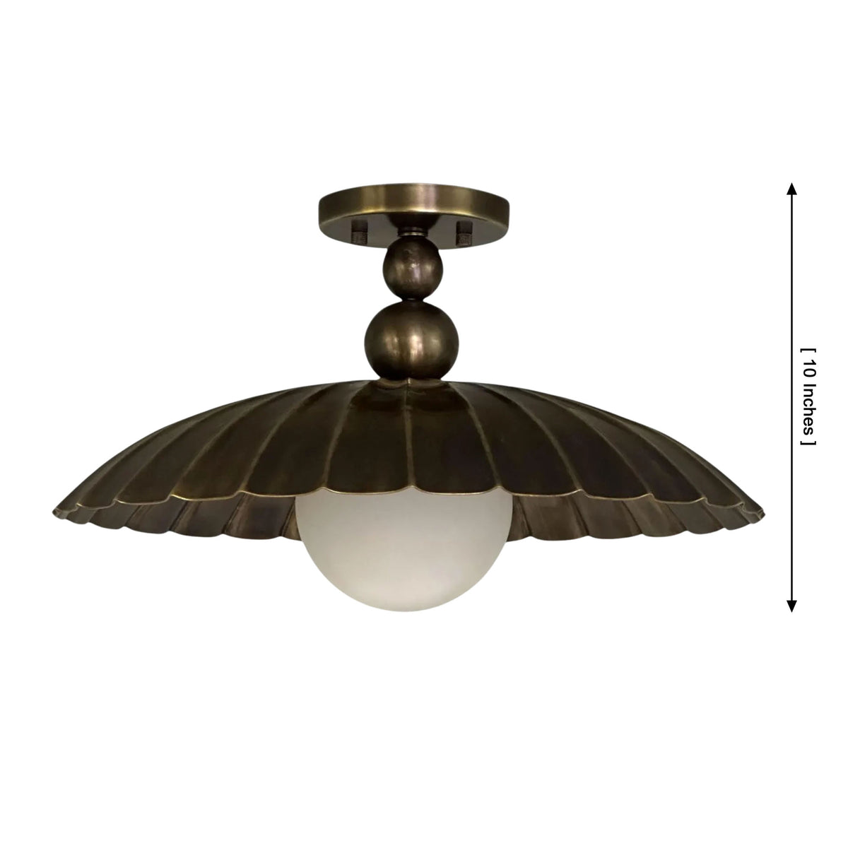 Aurora scalloped dome globe flush mount in aged brass with 10 inch overall height – Model 33190