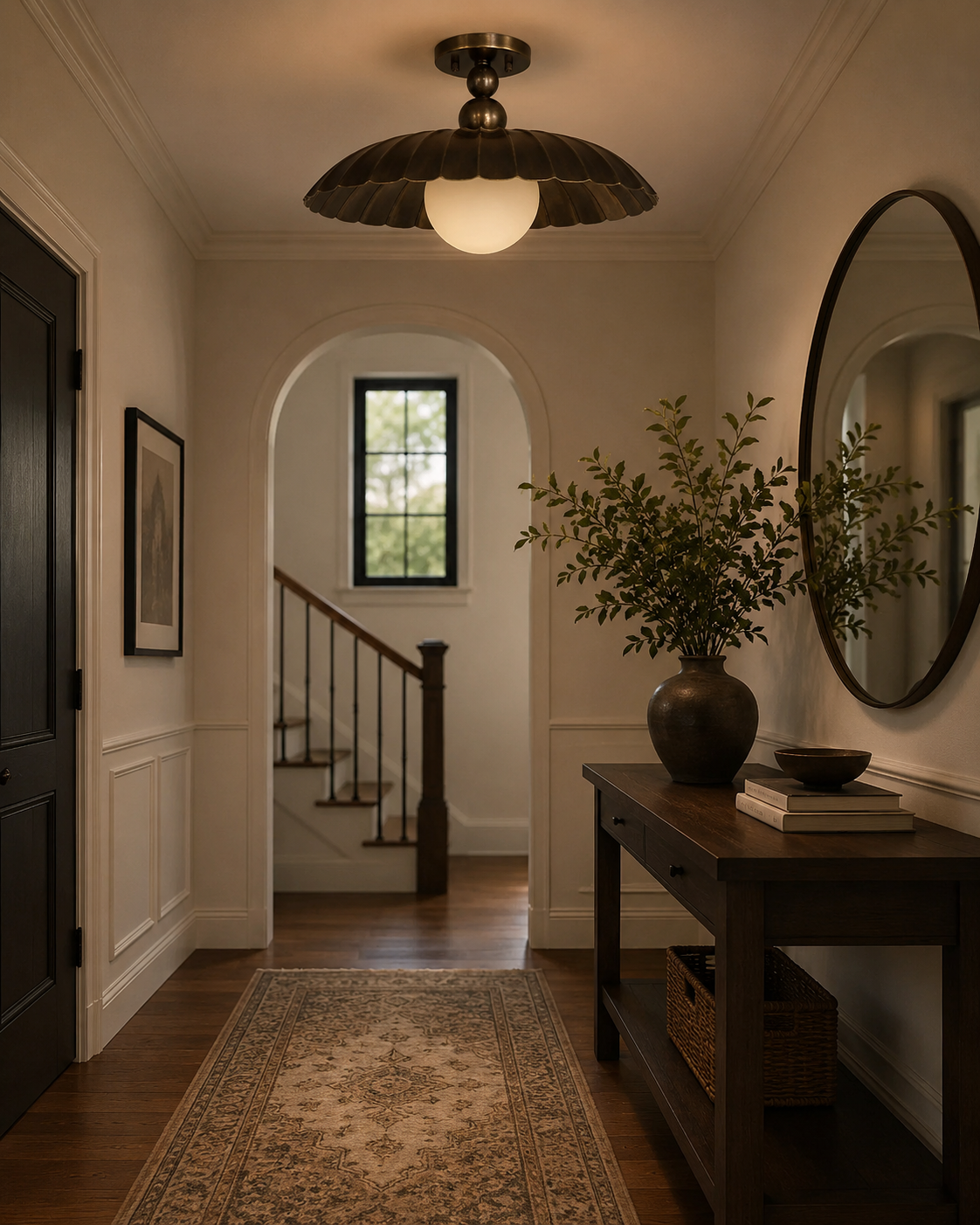 Aurora 18 inch scalloped dome globe flush mount installed in a warm modern entryway with soft ambient lighting