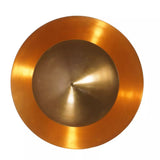 Top and underside view of Aurora sculptural disc chandelier with layered brass reflector design, 3 light, Model 62036.