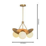 Aurora sculptural 3-light petal globe chandelier with brass finish, 22-inch width and 25-inch overall height – Model 33173.