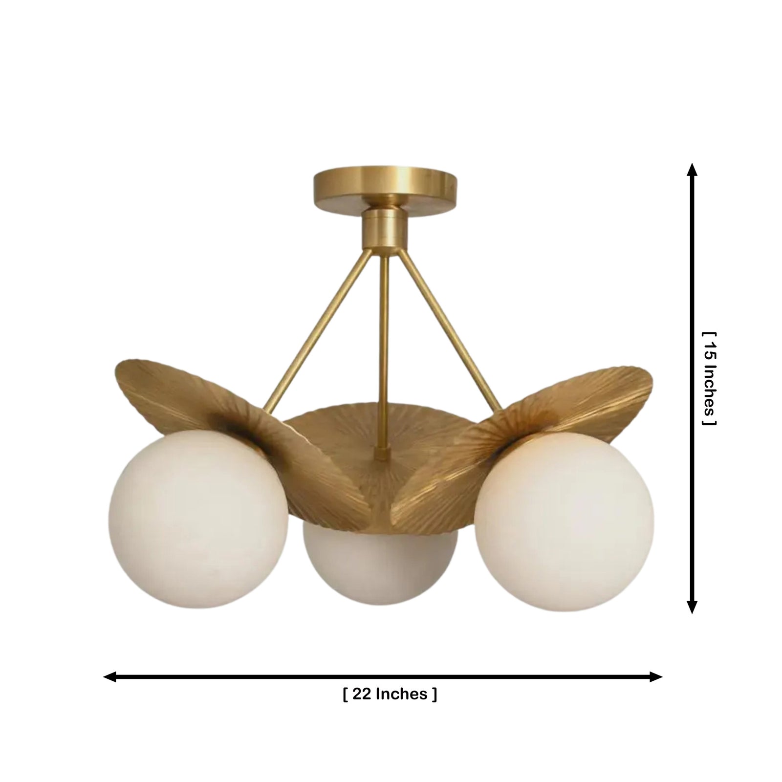 Size guide for Aurora Sculptural Petal Globe Semi-Flush Chandelier – 3 Light – 22 Inch – Model 33174