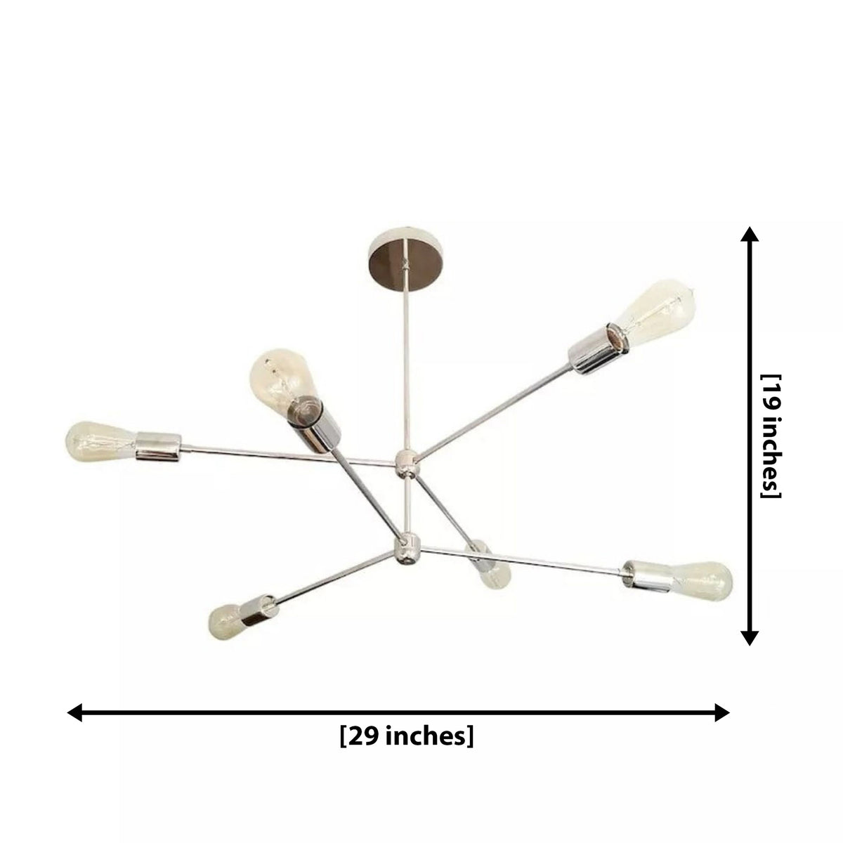 Austin 6 light sculptural Sputnik chandelier dimension view showing 29 inch width and 19 inch overall height.