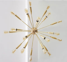 Brass Leaf Studio Sputnik Chandelier Brushed Brass Finish, Hanging Lamp Made of Full Brass, Mid Century Style Ceiling Lamp 18 Lights/arms