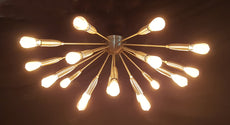 Brass Leaf Studio Sputnik Chandelier Brushed Brass Finish, Hanging Lamp Made of Full Brass, Mid Century Style Ceiling Lamp 18 Lights/arms