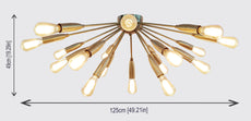 Brass Leaf Studio Sputnik Chandelier Brushed Brass Finish, Hanging Lamp Made of Full Brass, Mid Century Style Ceiling Lamp 18 Lights/arms