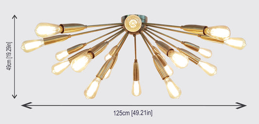 Brass Leaf Studio Sputnik Chandelier Brushed Brass Finish, Hanging Lamp Made of Full Brass, Mid Century Style Ceiling Lamp 18 Lights/arms