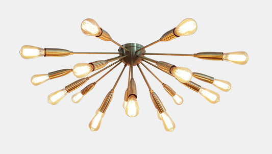 Brass Leaf Studio Sputnik Chandelier Brushed Brass Finish, Hanging Lamp Made of Full Brass, Mid Century Style Ceiling Lamp 18 Lights/arms