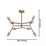 Berlin 8 light black and brass chandelier dimension view showing 38.1 inch width and 12.7 inch height.