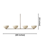 Bern 4 light metal bowl linear chandelier dimension view showing 48 inch width and 32 inch overall height.