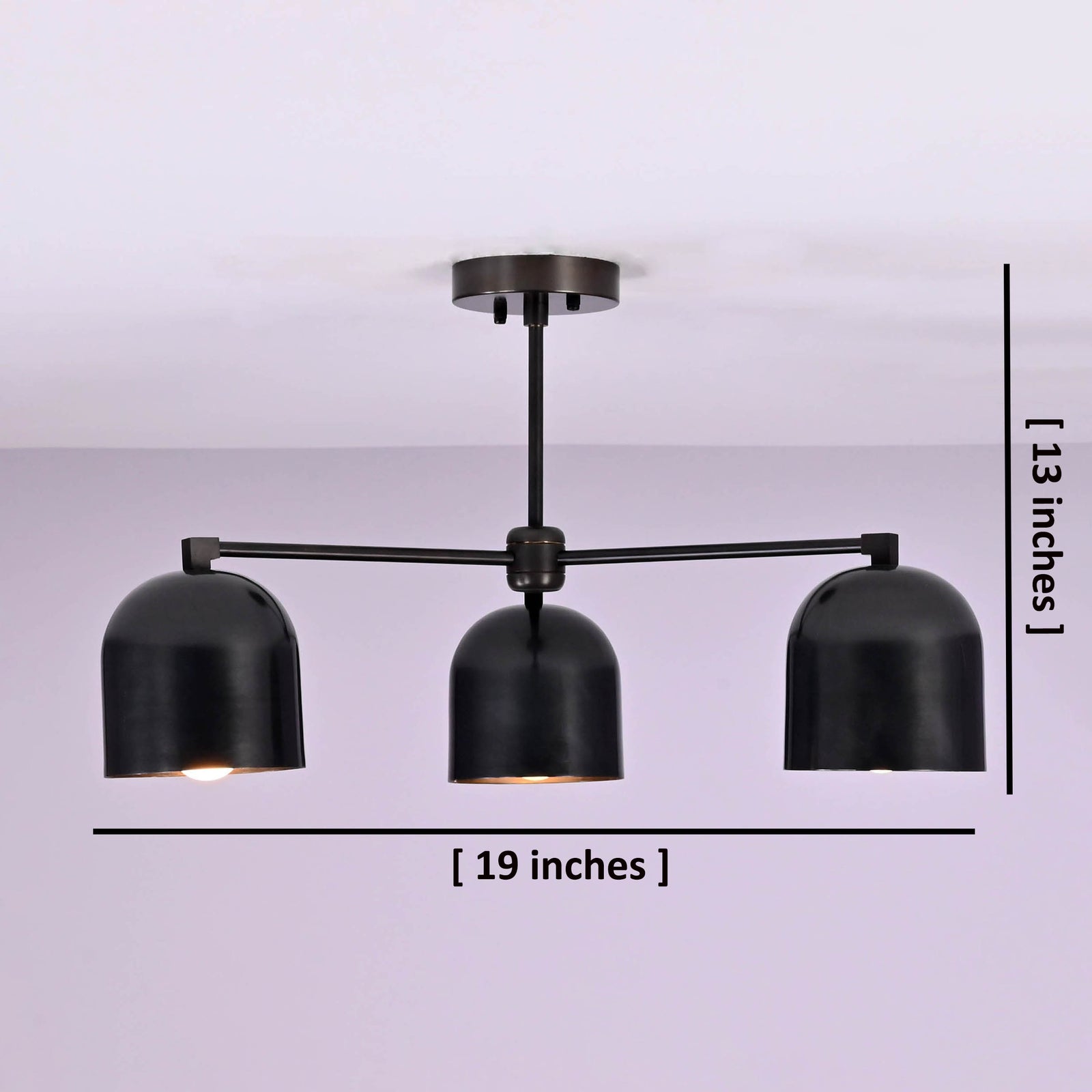 Size guide for Modern Black Brass 3-Light Dome Shade Chandelier – Industrial Flushmount Ceiling Light by Brass Leaf Studio 33124