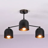 Sleek 3-light dome-shaped chandelier in matte black brass finish, viewed from the side against a white background.