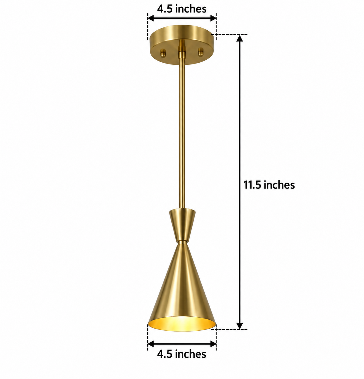 Size guide for Bologna Cone Pendant Chandelier – 1 Light – 4.5 Inch - Model 62148