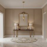 Bologna 1 light Mid-Century Modern brass pendant chandelier featuring a sculptural double cone shade and long suspension rod.
