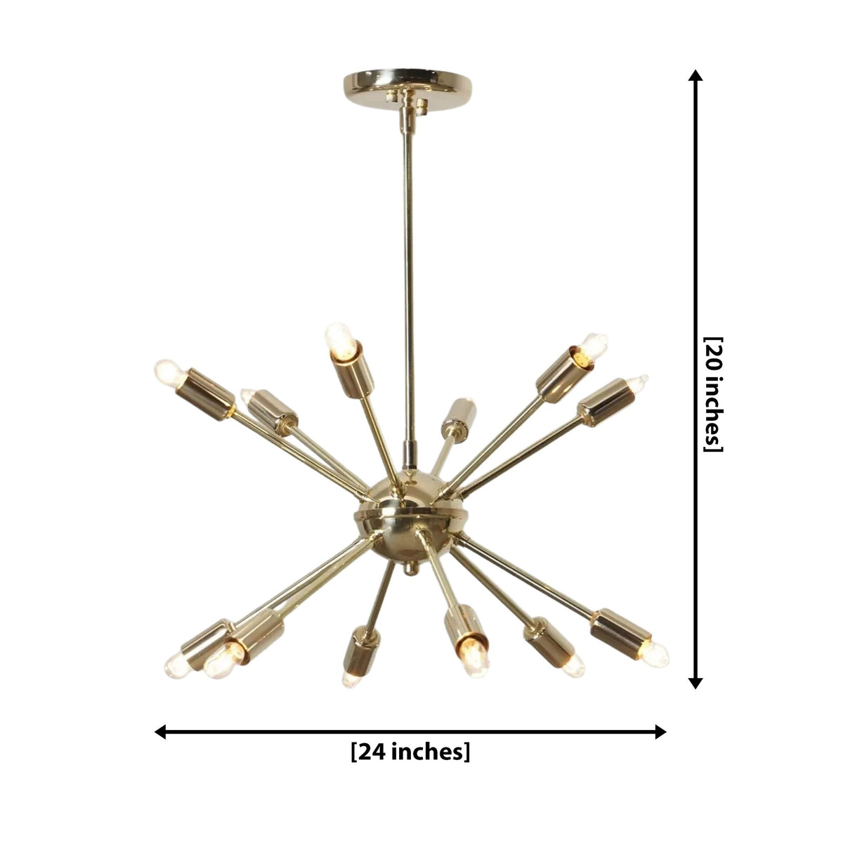 Size guide for Bologna Sputnik Starburst Chandelier – 12 Light – 24 Inch – Model 62319