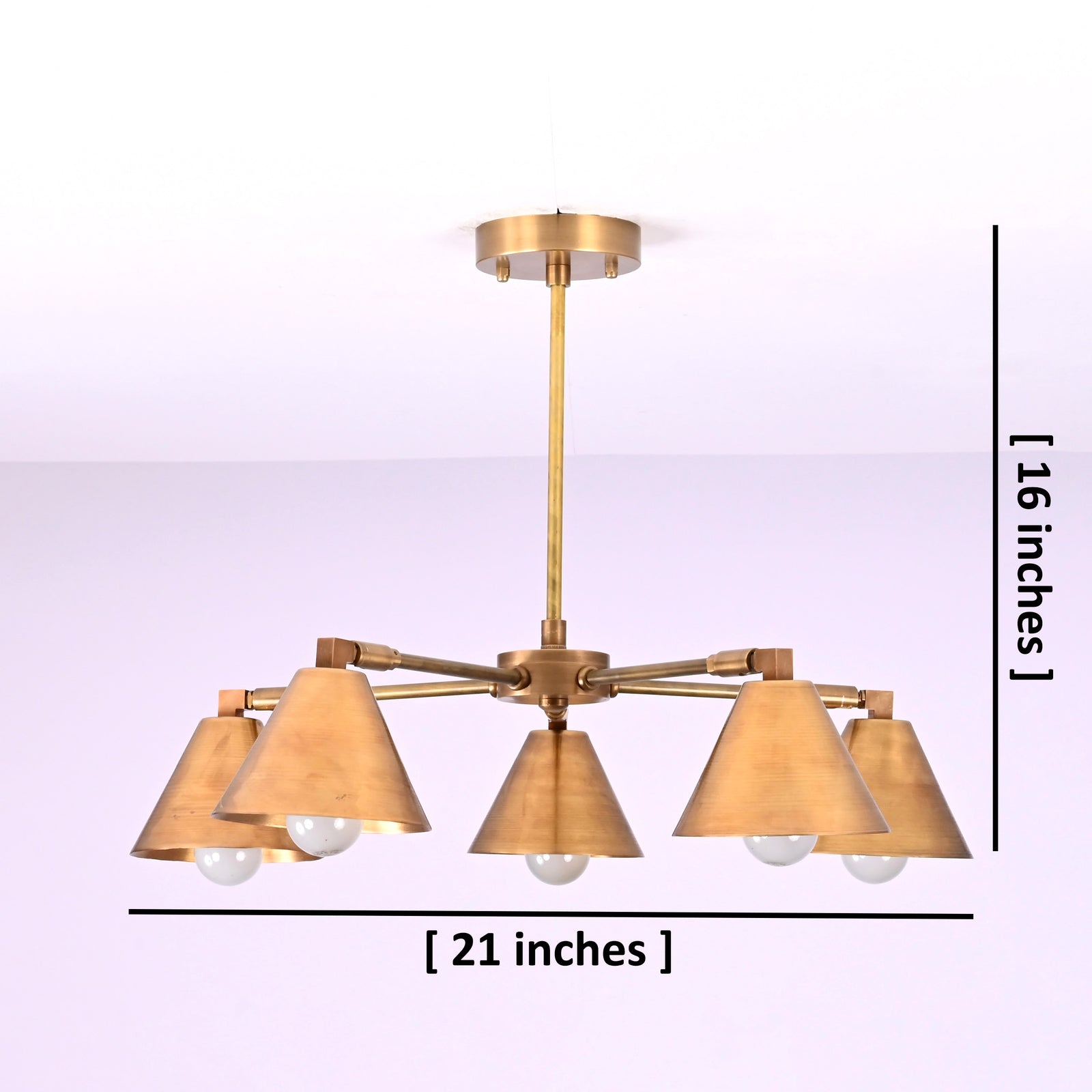 Size guide for Modern Brass Cone Shade 5-Light Chandelier – Handmade Ceiling Light Fixture by Brass Leaf Studio 33119