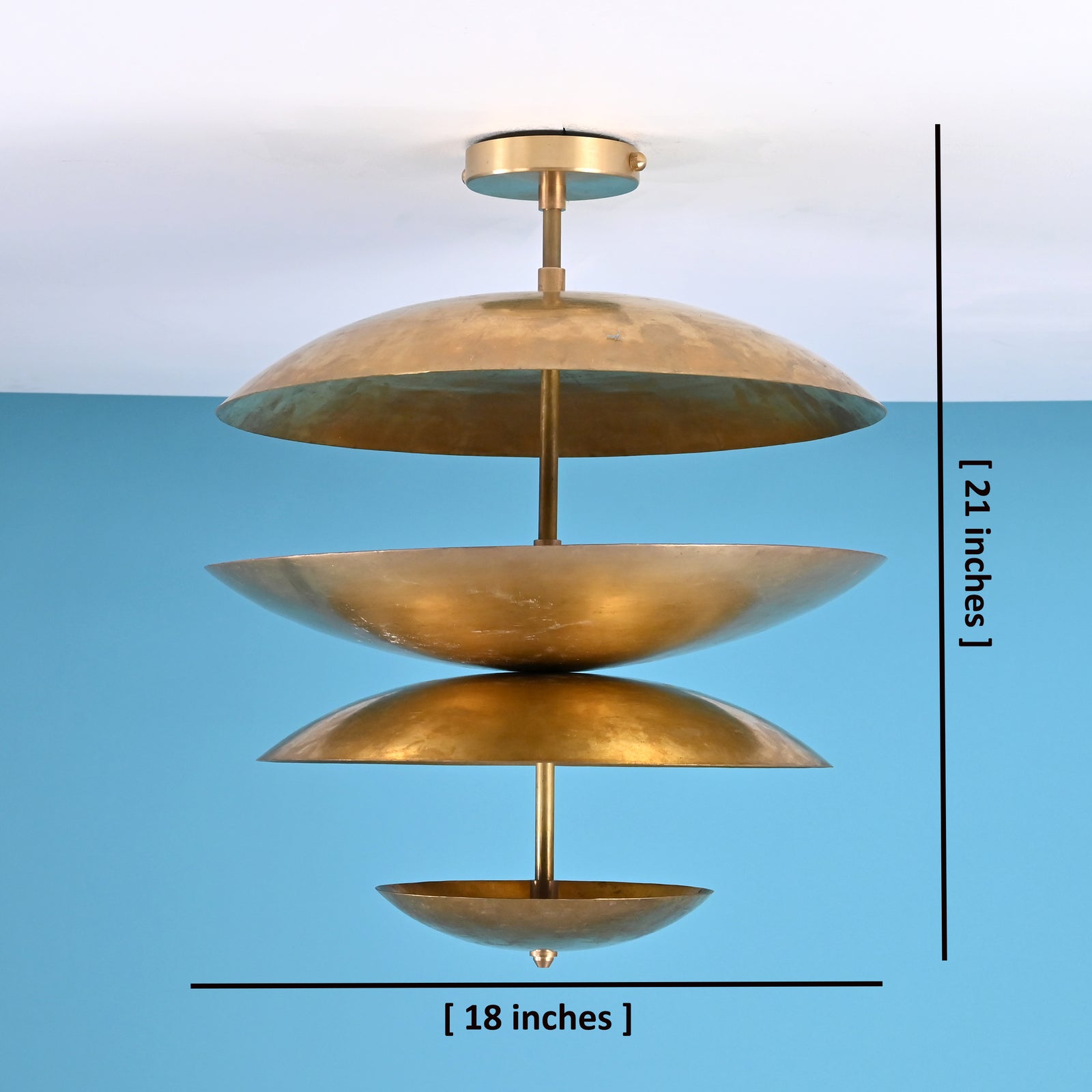 Size guide for Make a Sculptural Statement with This Tiered Brass Disc Pendant – 18” Wide x 21” High – Handmade Layered Ceiling Light by Brass Leaf Studio 33104