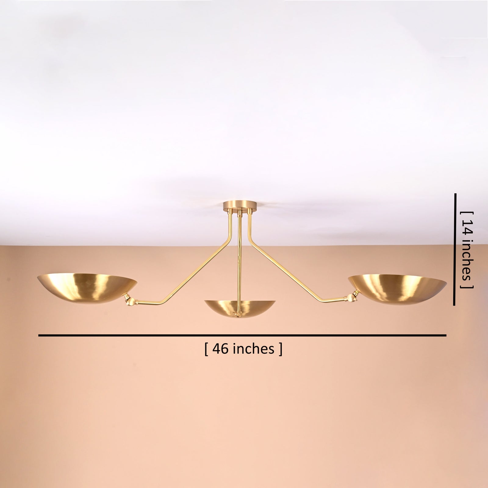 Size guide for Three-Arm Brushed Brass Flushmount Ceiling Light – Handmade Multi-Bowl Chandelier by Brass Leaf Studio 32431