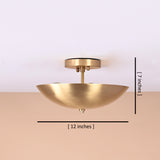 12-inch brushed brass flushmount ceiling light showing 7-inch height and bowl-shaped design by Brass Leaf Studio