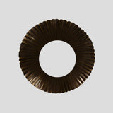 Bottom view of scalloped brass flush mount ceiling light with pleated circular design, showcasing handcrafted artisanal detailing for elegant modern interiors.