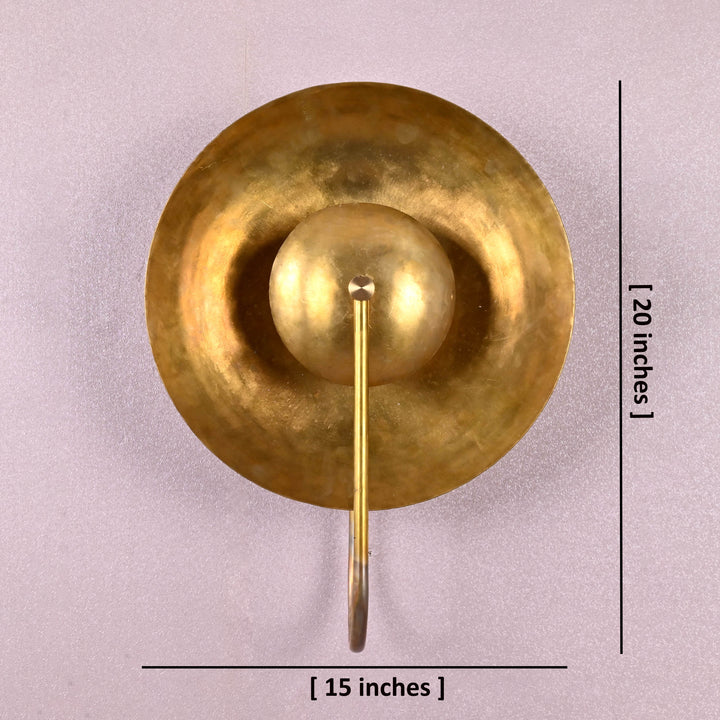 Large handmade brass wall sconce, 15-inch diameter x 20-inch height, premium industrial-grade brass lighting fixture