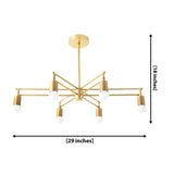 Brighton 6 light brass chandelier dimension view showing 29 inch width and 18 inch overall height.