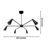 Bruges 6 light black multi-arm chandelier dimension view showing 34 inch width and 24 inch overall height.