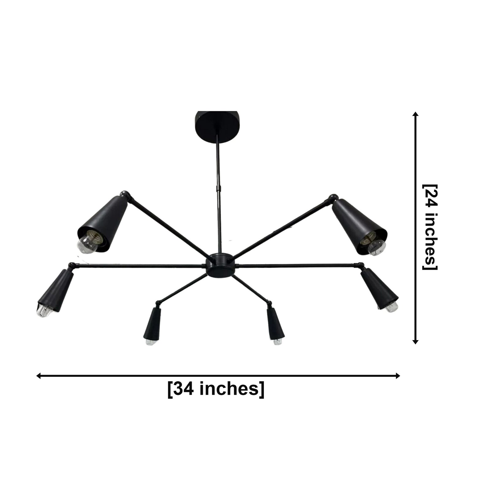 Size guide for Bruges Multi-Arm Cone Chandelier – 6 Light – 34 Inch – Model 62094