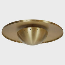 Brushed brass disc flushmount ceiling light showing smooth solid brass finish and low-profile design.