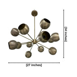 Brussels 12 light sculptural globe chandelier dimension view showing 27 inch width and 34 inch overall height.