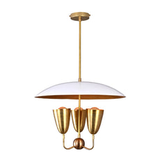 Raw Brass Disc Pendant Light – 3-Light Cone Chandelier | Handmade Brass Ceiling Fixture (24
