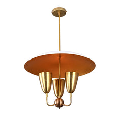 Raw Brass Disc Pendant Light – 3-Light Cone Chandelier | Handmade Brass Ceiling Fixture (24