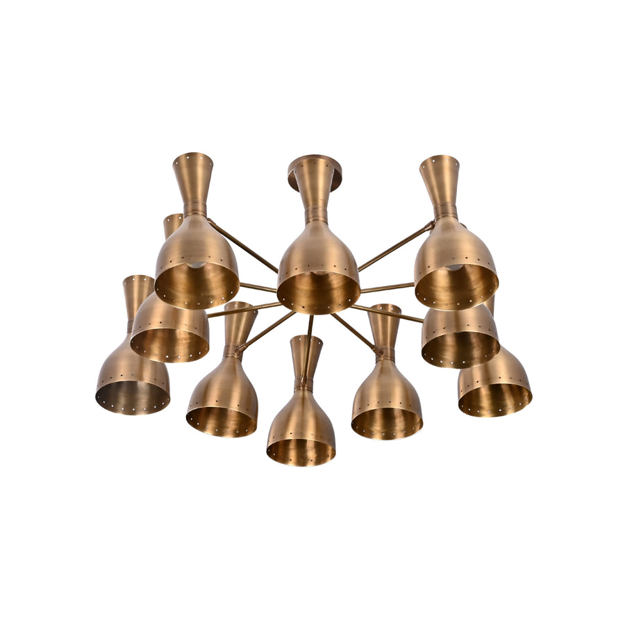 Cairo Diabolo chandelier installed above a round dining table, creating warm Mid-Century Modern ambient lighting.