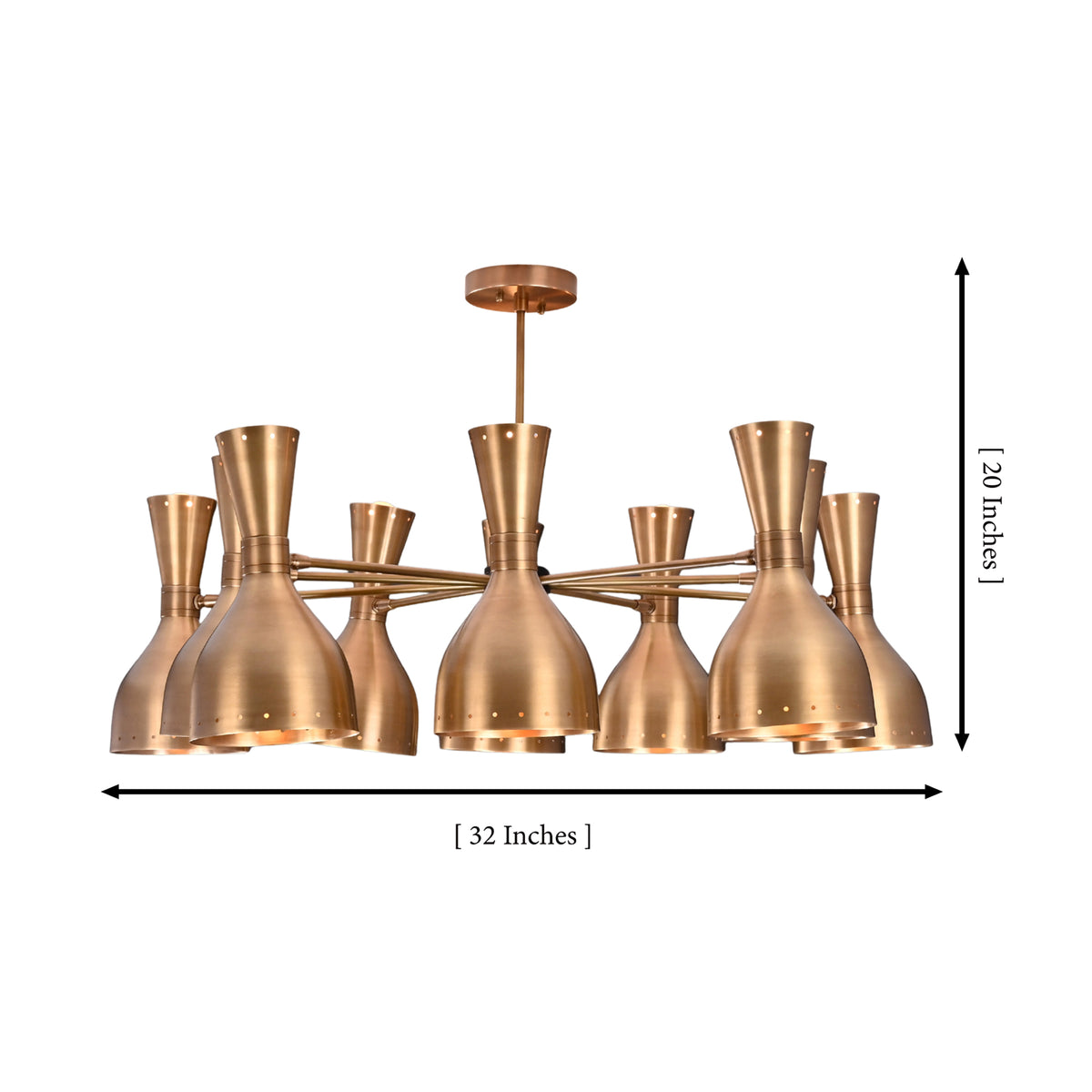 Dimension diagram of Cairo Diabolo chandelier showing 32-inch width and 20-inch height.