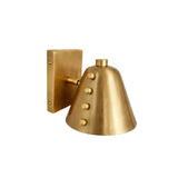Back perspective of the Cambria Studded Dome Wall Sconce showcasing the handcrafted brass finish and wall mounting hardware.