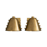 Cambria Studded Dome Wall Sconce Set of 2 in handcrafted brass with tapered dome shades and decorative stud detailing, front view.