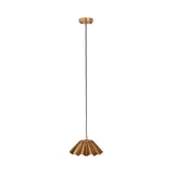 Rear view of the Cambria Fluted Petal Pendant Light highlighting the handcrafted fluted brass shade, sculptural silhouette, and adjustable cord suspension.