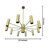 Cambridge 10 light brass chandelier dimension view showing 31 inch width and 35 inch overall height.