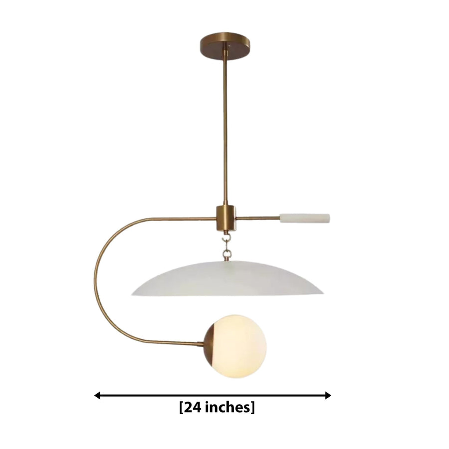 Cannes 1 light sculptural chandelier centered above a modern wood dining table in a warm contemporary dining room.
