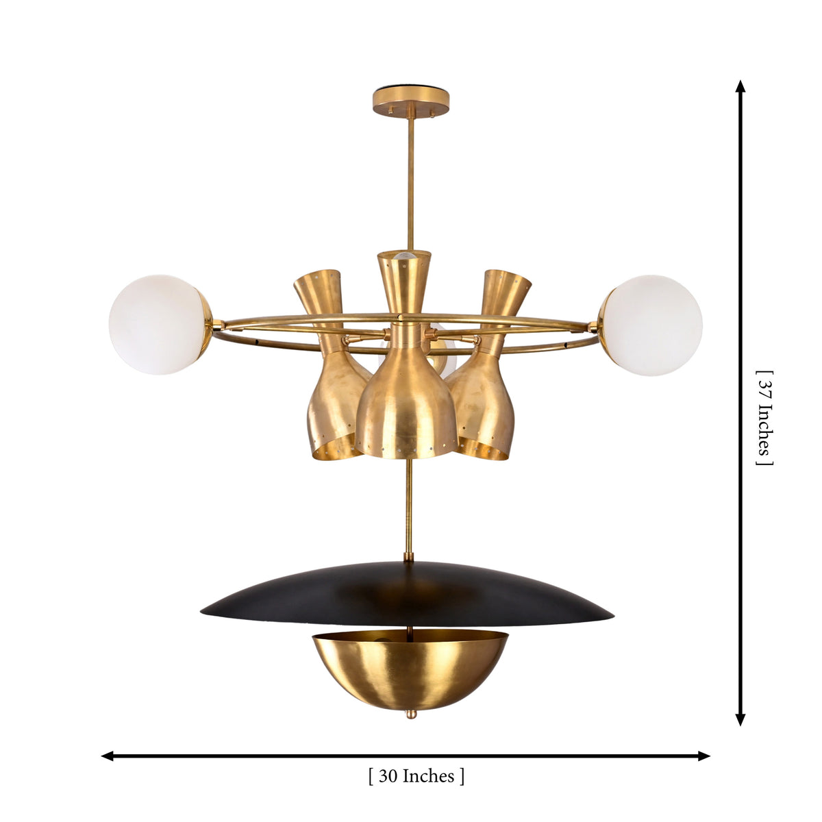 Capri Globe Disc Chandelier dimension image showing 30 inch width and 37 inch overall height.