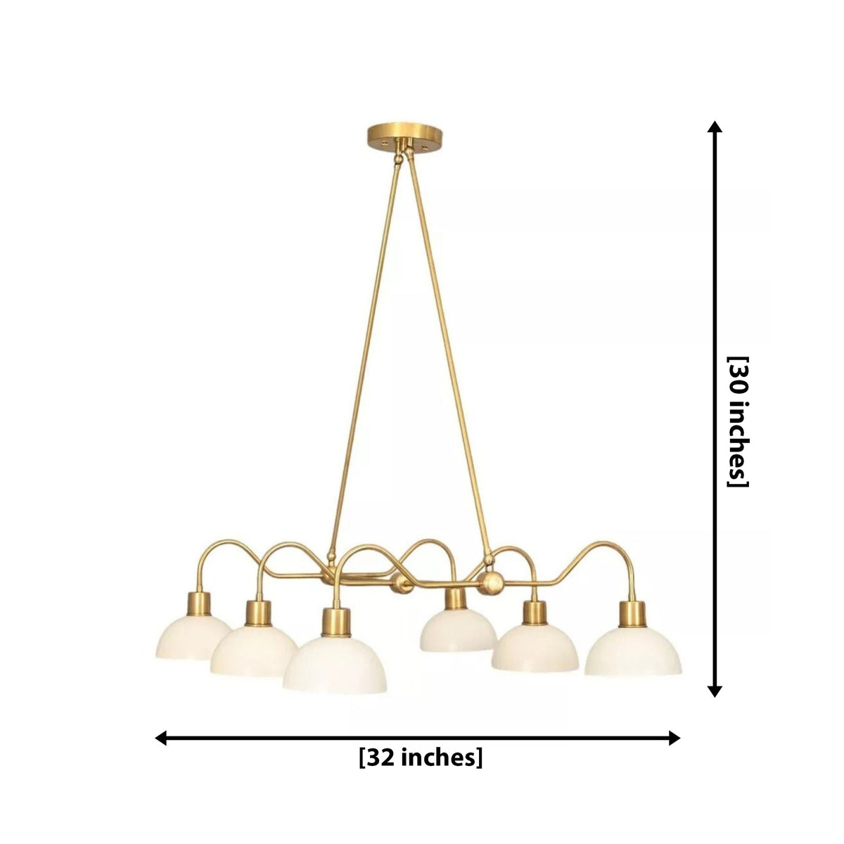 Casablanca 6 light white dome chandelier dimension view showing 32 inch width and 30 inch overall height.