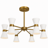 Hudson Diabolo Chandelier – White Shades with Brass Patina
